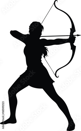 Silhouette of Archer Aiming Bow in Action Pose
