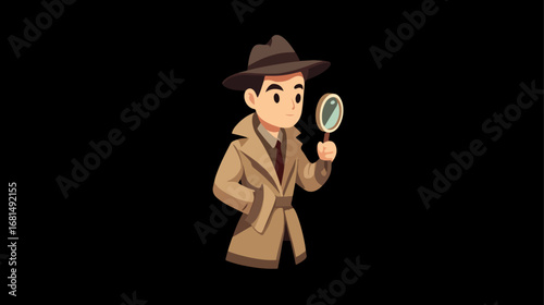 Cartoon detective character with magnifying glass