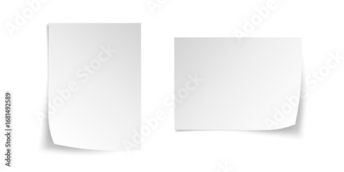 Realistic Curled Paper Sheets with Shadow – Blank Note Poster Mockup Vector