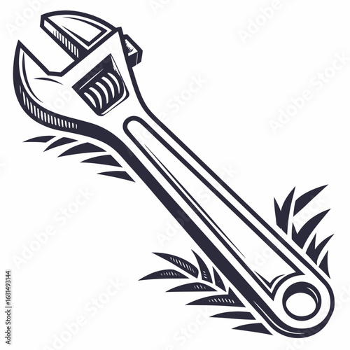 Vector art of adjustable wrench tool, , representing repair, construction, and mechanical work