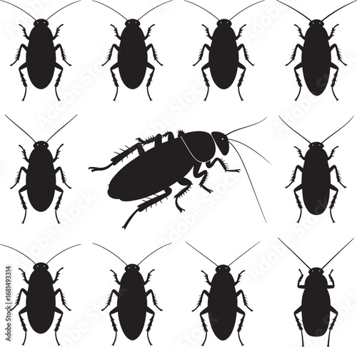 cockroaches scattered Multiple silhouetted silhouette line art illustration royalty free stock photos premium quality