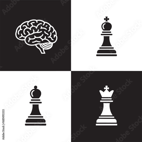 Brain and chess pieces abstract concept for strategy and intelligence silhouette line art illustration royalty free stock photos premium quality