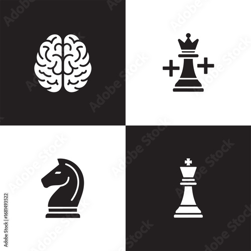 Brain and chess pieces strategic thinking concept graphic silhouette line art illustration royalty free stock photos premium quality