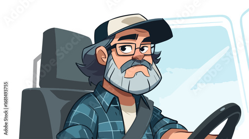 Cartoon illustration of a person driving a vehicle