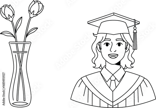 Graduation celebration flowers vase graduate student vector art