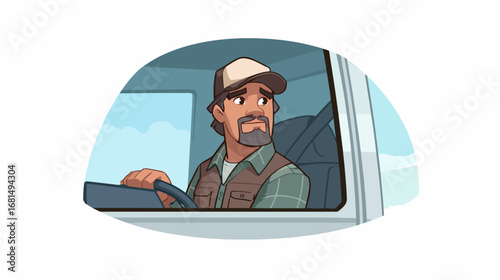 Cartoon man driving a truck