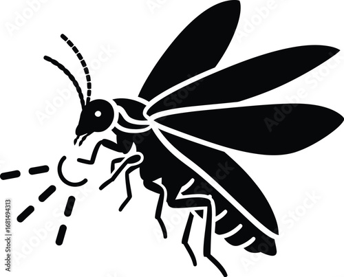 Illustration of black firefly insect glowing light in the dark