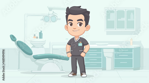 Cartoon medical professional in dental office
