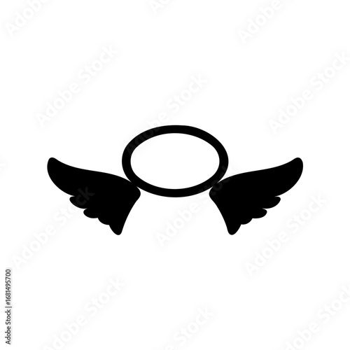 Simple graphic illustration of a halo with wings spreading outward from it