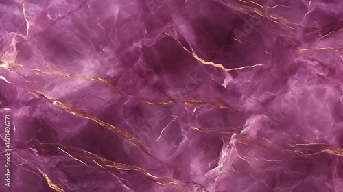 A luxurious full-frame backdrop of deep aubergine marble with luminous golden veins forming intricate designs, soft gradients of purple and lavender.