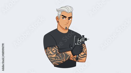 Cartoon tattoo artist illustration