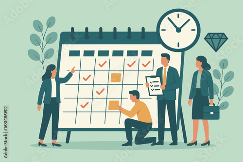 Team planning meeting: business professionals organizing calendar schedule