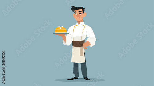 Chef character holding dessert