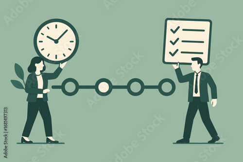 Efficient workflow concept with business professionals and task management symbols