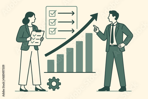 Business growth strategy with team collaboration and rising graph