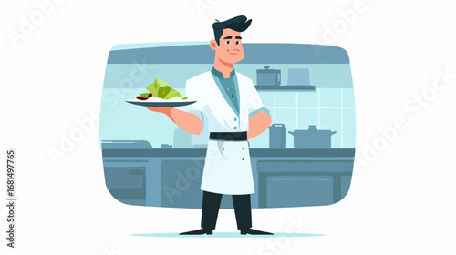 Chef serving salad illustration
