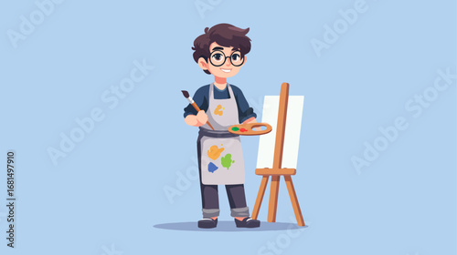 Child artist with easel and paintbrush