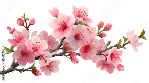 Wallpaper Mural Cherry blossom branch vector illustration, simple cute design with pink flowers on white transparent background PNG clipart, for spring decoration, web element and print. Torontodigital.ca