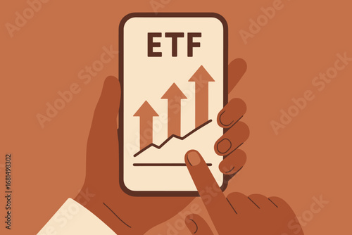 Mobile investment growth: analyzing etf trends with rising arrow charts on phone