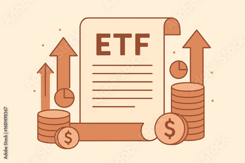 Financial growth with etf document and rising arrow symbols in flat design