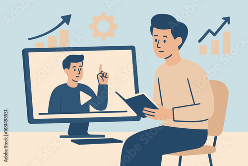 Online learning concept with video tutorial and data visualization