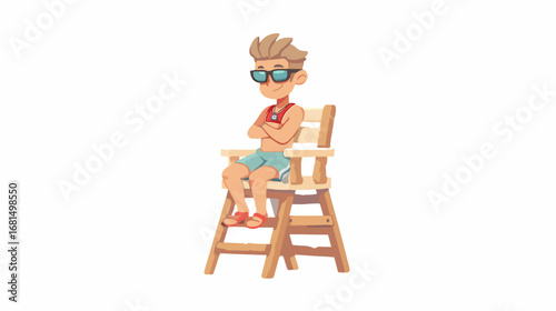Child lifeguard sitting in lifeguard stand