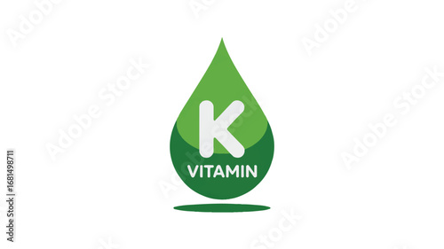 A minimalist logo design of a green teardrop-shaped droplet containing a vitamin K in the center. Isolated on a transparent background 
.