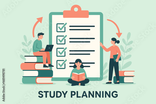 Creative study planning concept with checklist and books in a flat design
