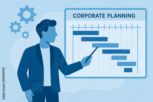 Business strategy gantt chart presentation with professional in blue monochrome design