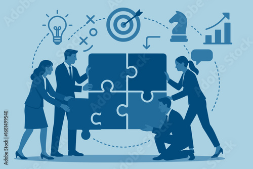 Team collaboration and problem solving in corporate strategy concept