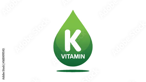 A minimalist logo design of a green teardrop-shaped droplet containing a vitamin K in the center. Isolated on a transparent background 
.