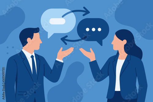 Business communication exchange between professionals in modern flat style