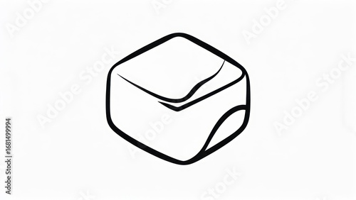 Elegant Monochrome Ice Cube Icon with Fluid, Hand-Drawn Lines on a Clean White Background.