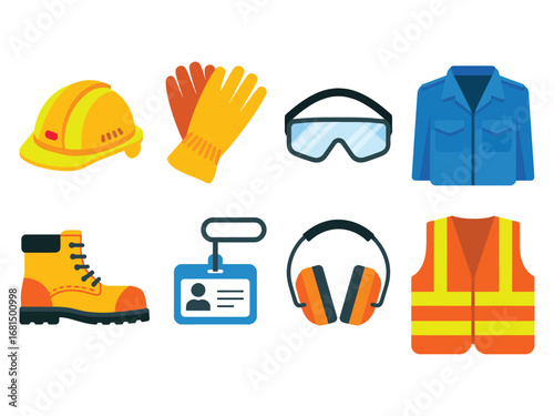 Safety Equipment Icons, Protective Workwear Set, Construction Safety Gear