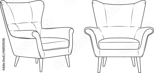 Wingback chair outline illustration furniture design element