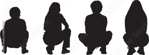 vector,silhouette of back view of a women squatting