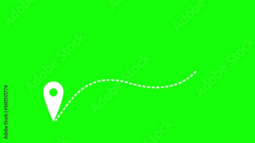 Two pin location icon. Two white location pins animated with directional lines. Animation on a green screen background. 4K video.