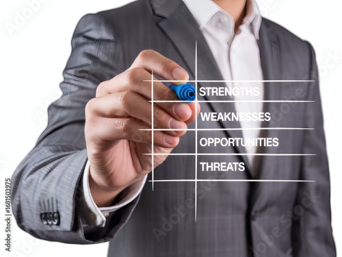Swot analysis for business strategy, planning, and decision making with strengths and weaknesses