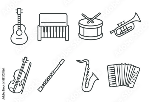 Outdoor adventure icon set featuring camping, hiking, and navigation gear