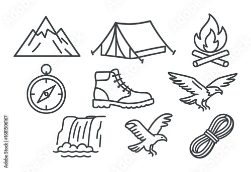 Variety of beverage icons: coffee, tea, wine, beer, martini, water, milk, juice illustrations