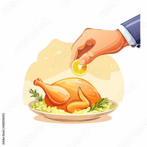 Roasted Chicken with Lemon and Rosemary Garnish