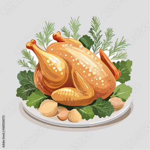 Roasted Chicken with Rosemary and Garlic on a White Plate