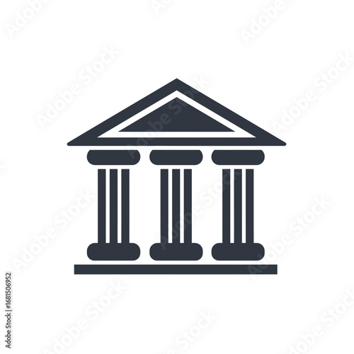 Iconic Building: A stylized graphic depiction of a classic building with pillars, embodying strength, stability, and historical significance. 