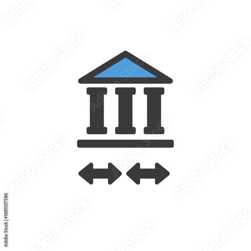 🏛️ Icon of Authority: A bold and stylized icon representing a classical building, with prominent pillars and arrows, designed for various design concepts. 
