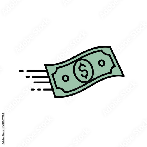 Fast Cash: A stylized representation of a fluttering dollar bill, conveying the idea of swift financial transactions, economic flow, and the ease of monetary movement.