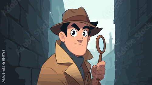 Detective character in alleyway illustration