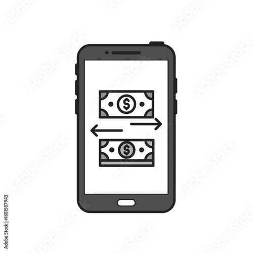 Mobile Transaction Illustration: A minimalist illustration depicts the seamless exchange of currency via a mobile device, symbolizing modern financial transactions.