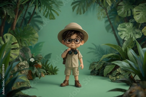 Adventurous young explorer in lush jungle setting