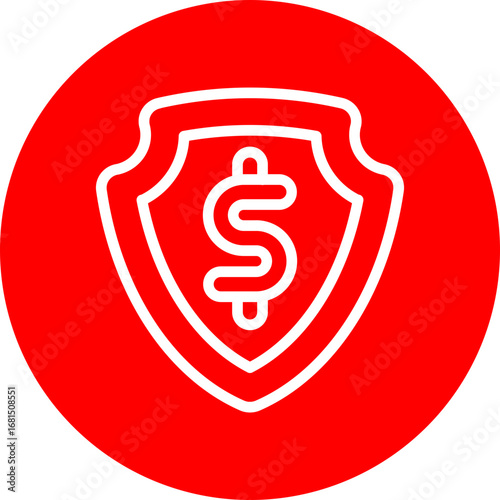 Bank Insurance Vector Line White Circle Red Icon Design