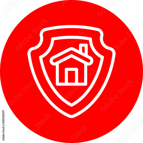 Home Insurance Vector Line White Circle Red Icon Design